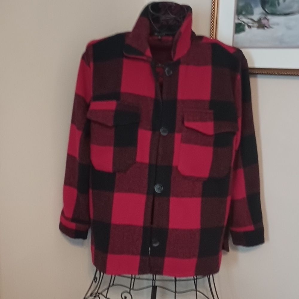 New Look Red and Black Plaid Utility Jacket